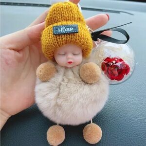 🌸 Plush Doll Keychain with Yellow Hat